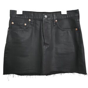 Levi's Premium Icon Wax Denim Leather-Look Coated Mini Skirt Black Raw Hem 27